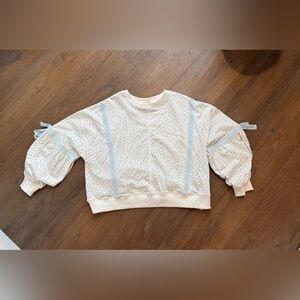 Peach Love Cream and Blue Floral Sweatshirt with Bow Details